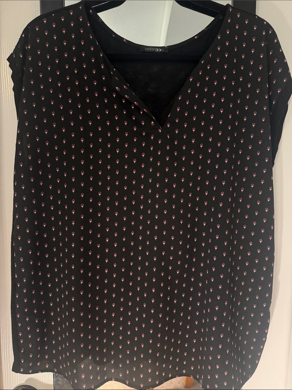 Papermoon Reece Mixed Material Top Black Floral Size L